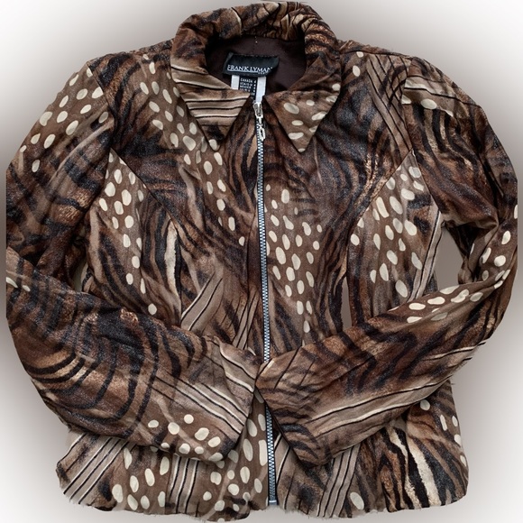 LYMAN Animal print zip fitted knit top or jacket cardigan - Picture 3 of 8